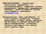 МИКРООРГАНИЗМЫ – осуществляют внеклеточное пищеварение, т.е. высокомолекулярные соединения сначала расщепляются ферментами, выделяемыми клетками, а затем поглощаются клеткой. Такие ферменты называются экзоферментами. Микроорганизмы очень разнообразны по своим пищевым потребностям, способны существов