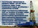 Строительство нефтепровода по маршруту Тайшет - Усть-Кут- Ленск- Олекминск- Алдан- Тында- Сковородино и далее до побережья, с ответвлением на Китай. Общая протяженность нефтепровода 2680 км. Компания «Роснефть» сегодня успешно осваивает Ванкорское месторождение в Красноярском крае. Также осваиваются
