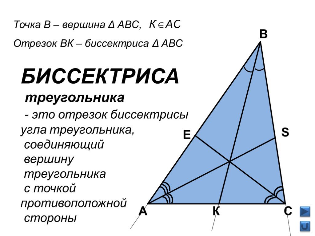 Биссектриса фигуры. Биссектриса треугольника. Бессиктрисатреугольника. Биссектрисамтреугольника это. Бисектрисат регоульника.