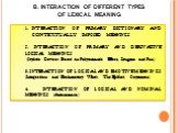 B. INTERACTION OF DIFFERENT TYPES OF LEXICAL MEANING. INTERACTION OF PRIMARY DICTIONARY AND CONTEXTUALLY IMPOSED MEANINGS 2. INTERACTION OF PRIMARY AND DERIVATIVE LOGICAL MEANINGS (Stylistic Devices Based on Polysemantic Effect, Zeugma and Pun) 3. INTERACTION OF LOGICAL AND EMOTIVE MEANINGS (Interje