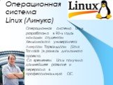 Операционная система Linux (Линукс). Операционная система Linux разработана в 90-х годах молодым студентом Хельсинского университета Линусом Торвальдсом (Linus Torvalds )в рамках дипломного проекта. Со временем Linux получила дальнейшее развитие и переросла в профессиональную ОС.