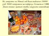 На затраты на Новый год было выделено 20000 руб. 9000 потрачено на подарки. Остается 11000. Этого вполне хватит чтобы накрыть новогодний стол.