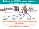 Требует ли ЖИЗНЬ новой работы с содержанием образования? Количество информации в мире каждые 10 лет удваивается. Требуется умение отбирать главное в море информации. ЭТОМУ ПРОТИВОРЕЧИТ ТРАДИЦИОННОЕ МАССОВОЕ ВОСПРИЯТИЕ: все, что есть в учебнике, надо учить от корки до корки, выполнять все задания. Фу