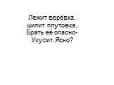 Лежит верёвка, шипит плутовка, Брать её опасно- Укусит.Ясно?