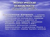 ЭКОЛОГИЧЕСКАЯ БЕЗОПАСНОСТЬ (ECOLOGICAL SAFETY). ЭКОЛОГИЧЕСКАЯ БЕЗОПАСНОСТЬ — состояние защищенности личности, общества, государства от потенциальных или реальных угроз, создаваемых последствиями вредного воздействия на окружающую среду, вызываемых повседневным загрязнением среды обитания в связи с х