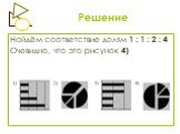 Найдём соответствие долям 1 : 1 : 2 : 4 Очевидно, что это рисунок 4)