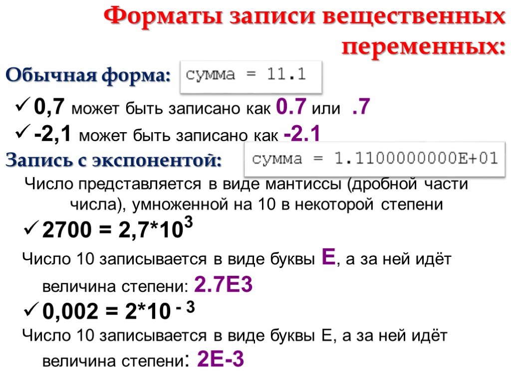 Дано вещественное число x. Вещественные числа. Формы записи вещественных чисел. Форматы записи чисел. Числовые вещественные переменные.