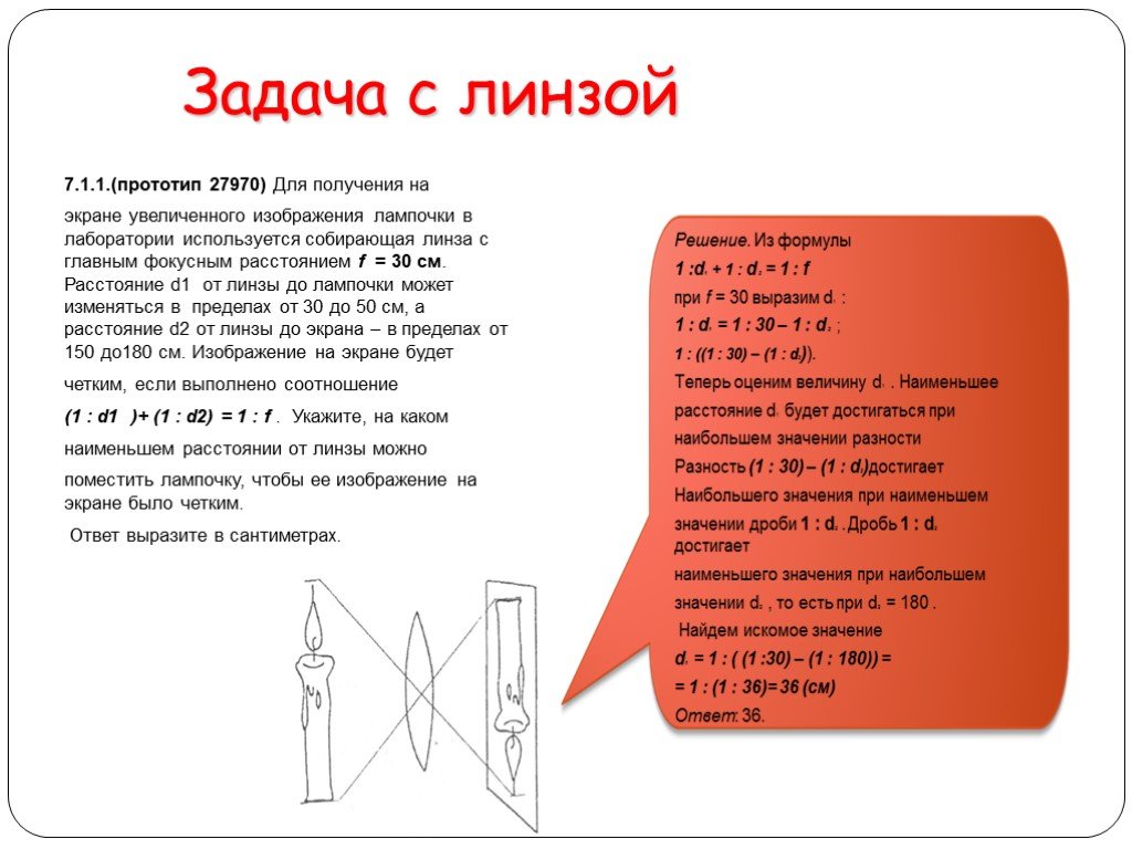 Для получения на экране увеличенного изображения лампочки в лаборатории используется собирающая линза