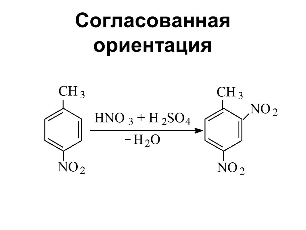 Реакция ориентации. Согласованная ориентация. Согласованная ориентация заместителей. Согласованное влияние заместителей. Согласованная реакция это.