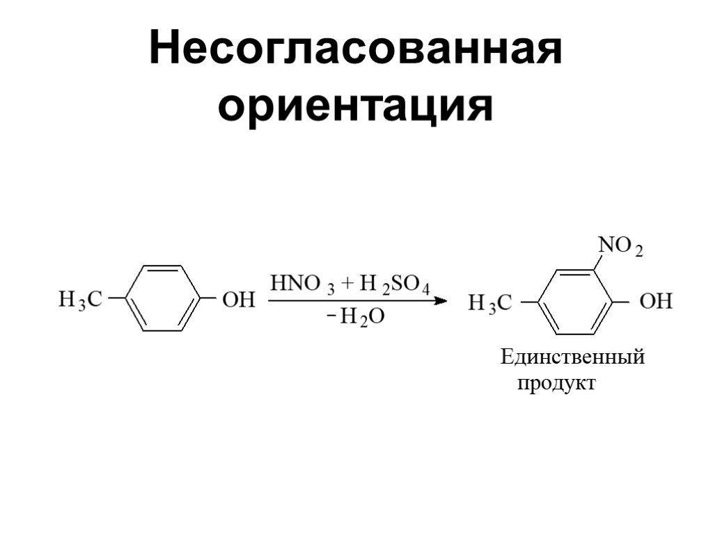 Несогласованная ориентация. Несогласованная ориентация заместителей бензольного кольца. Согласованная и несогласованная ориентация в бензольном кольце. Несогласованная ориентация заместителей. Согласованное и несогласованное замещение.