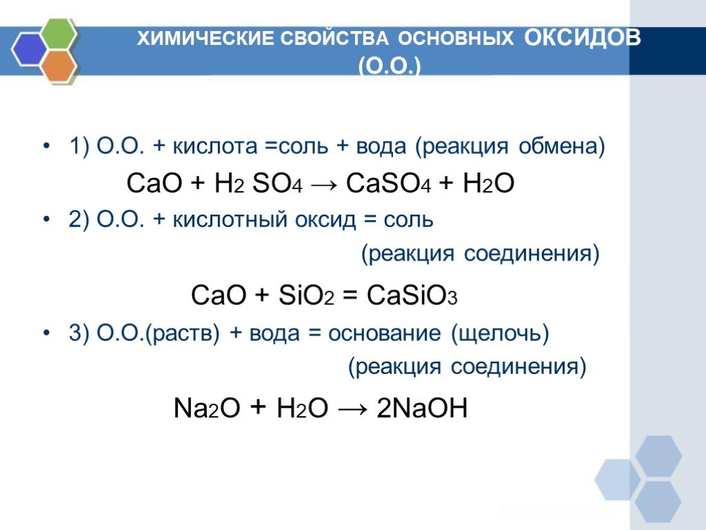 Основной оксид плюс кислота соль плюс вода