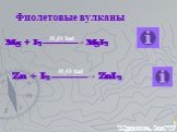 Фиолетовые вулканы. Mg + I2 --------------------→ MgI2. Zn + I2 -------------------→ ZnI2. H2O kat