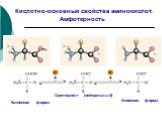 Кислотно-основные свойства аминокислот. Амфотерность. Катионная форма. Цвиттер-ион (нейтральный). Анионная форма