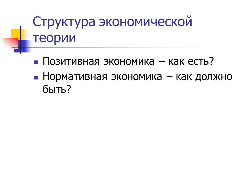 Структура экономической теории позитивная. "Как должно быть" позитивная экономика. 1. Позитивная экономика. Позитивная теоретическая фактическая экономика.