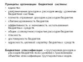 Принципы организации бюджетной системы: единство разграничение доходов и расходов между уровнями бюджетной системы полнота отражения доходов и расходов бюджетов сбалансированность бюджетов эффективность и экономность использования бюджетных средств общее (совокупное) покрытие расходов бюджетов гласн