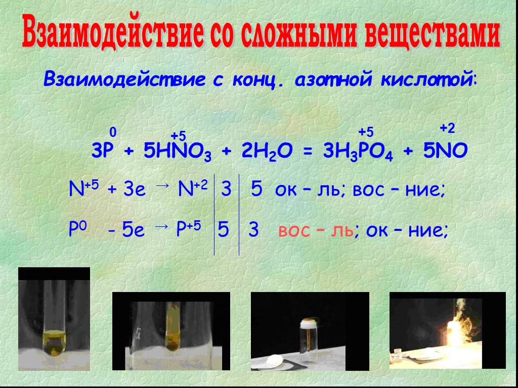Фосфор реагирует с азотной кислотой. Взаимодействие со сложными веществами с кислотами. Взаимодействие фосфора с кислотами. Взаимодействие с конц азотной кислотой. Взаимодействие азота со сложными веществами.