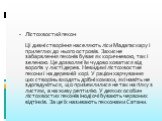 Лістохвостий гекон Ці дивні створіння населяють ліси Мадагаскару і прилеглих до нього островів. Захисне забарвлення геконів буває як коричневою, так і зеленою. Це дозволяє їм чудово ховатися від ворогів у листі дерев. Невидимі лістохвостие гекони і на деревній корі. У раціон харчування цих створінь 