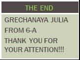 GRECHANAYA JULIA FROM 6-A THANK YOU FOR YOUR ATTENTION!!! THE END