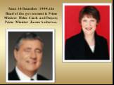 Since 10 December 1999, the Head of the government is Prime Minister Helen Clark and Deputy Prime Minister James Anderton.