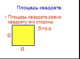 Площадь квадрата. Площадь квадрата равна квадрату его стороны. S=a*a a