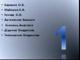 Баранов О.В. Майоров Є.В. Гончар О.В. Артеменко Валерія Білокінь Анастасія Діденко Владислав Тимошенко Владислав. 1