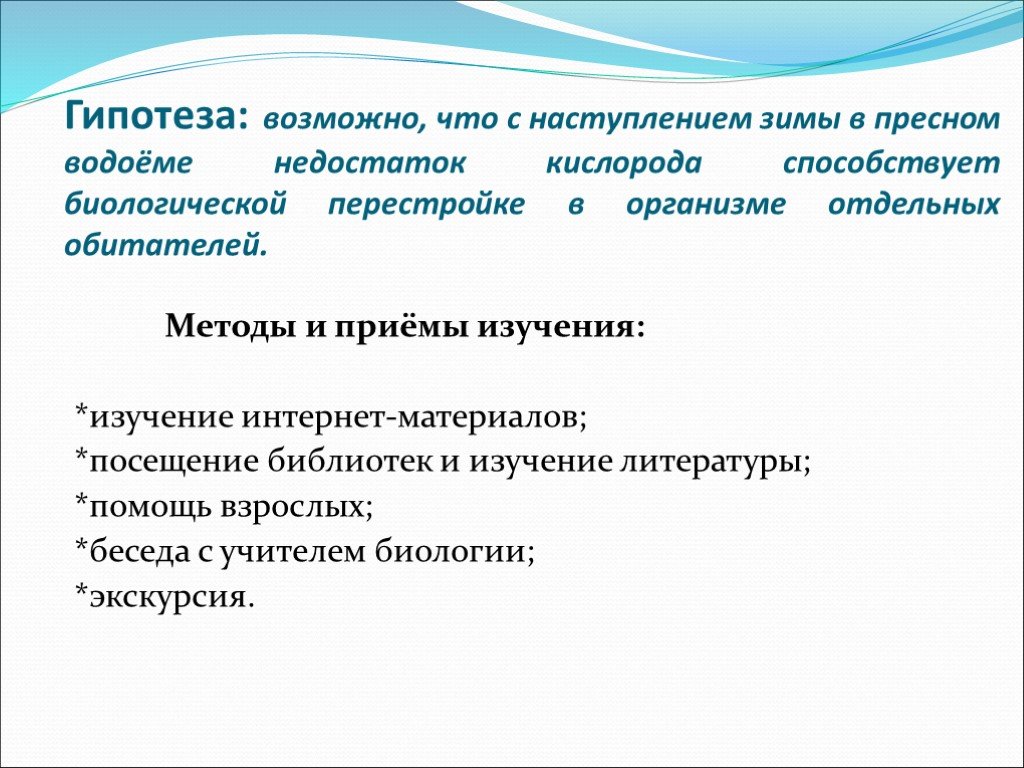 Возможные гипотезы. Гипотезы о водоемах. Гипотеза на тему зима. Гипотеза на тему рыбы. Гипотеза по проекту кислород.