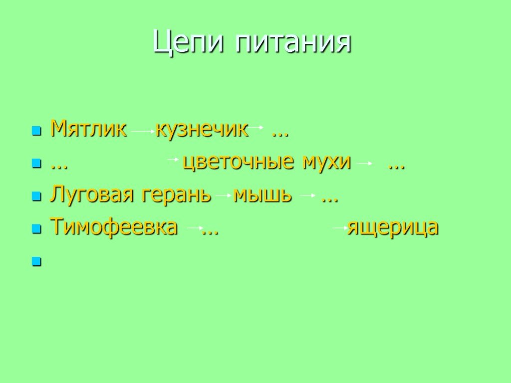 Составить цепь питания для болота