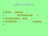 Цепи питания. Мятлик кузнечик … … цветочные мухи … Луговая герань мышь … Тимофеевка … ящерица