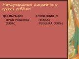 Международные документы о правах ребёнка. ДЕКЛАРАЦИЯ ПРАВ РЕБЁНКА (1959г). КОНВЕНЦИЯ О ПРАВАХ РЕБЁНКА (1989г)