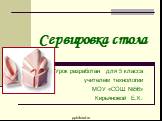 Сервировка стола. Урок разработан для 5 класса учителем технологии МОУ «СОШ №56» Кирьяновой Е.К.