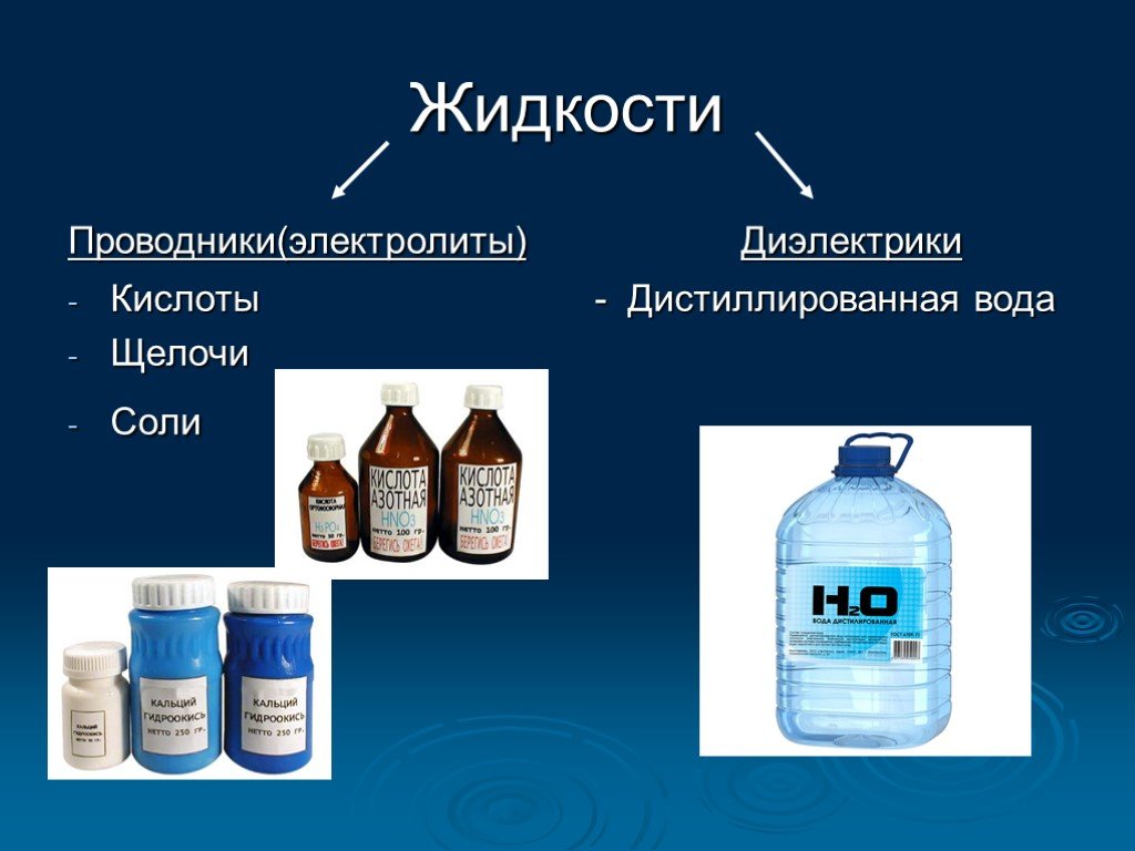 Жидкость и применение. Жидкости проводники. Жидкости диэлектрики. Жидкий электролит. Дистиллированная вода диэлектрик.
