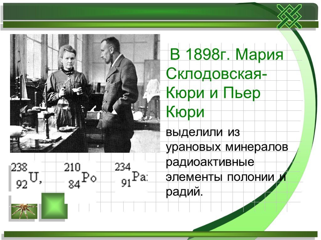 Кто открыл радиоактивные элементы. Пьер Кюри Радий. Склодовская Кюри 1898. Склодовская Кюри радиоактивность.