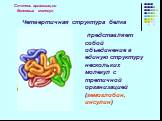 Четвертичная структура белка. представляет собой объединение в единую структуру нескольких молекул с третичной организацией (гемоглобин, инсулин)