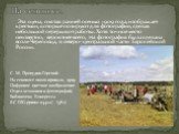 Эта сцена, снятая ранней осенью 1909 года, изображает крестьян, которые позируют для фотографии, сделав небольшой перерыв от работы. Хотя точное место неизвестно, вероятнее всего, эта фотография была сделана возле Череповца, в северо–центральной части Европейской России. С. М. Прокудин-Горский. На с
