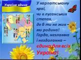 У карпатському краї, чи в луганських степах, де б ти не жив – ми родина! Горда, незламна і нездоланна – єдина для всіх Україна!