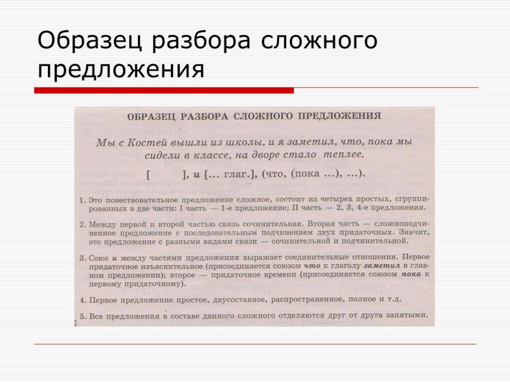 План синтаксического разбора сложного предложения