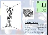 Титан (№ 22) Titanium – от имени героя греческой мифологии Титана. 1791 г. – М. Грегор