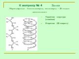 К вопросу № 4 Белки Нерегулярные биополимеры; мономеры – 20 видов аминокислот. Первичная структура (линейная) Вторичная (-спираль)