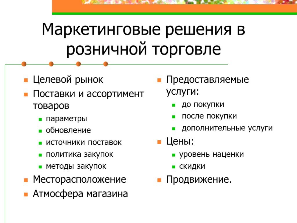 Классификация услуг розничной торговли презентация