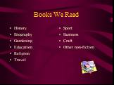 History Biography Gardening Education Religion Travel. Sport Business Craft Other non-fiction