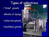 Types of adductions. "Crisis" ghosts Ghosts of dyings Collective ghosts Deathbed ghosts