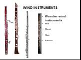 WIND INSTRUMENTS. Wooden wind instruments: Flute Clarnet Oboe Bassoon