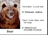 Bear. This problem is a real bear. 1) Сложная задача. There’s a bear hiding under that bridge. 2) Патрульный полисмен на шоссе.