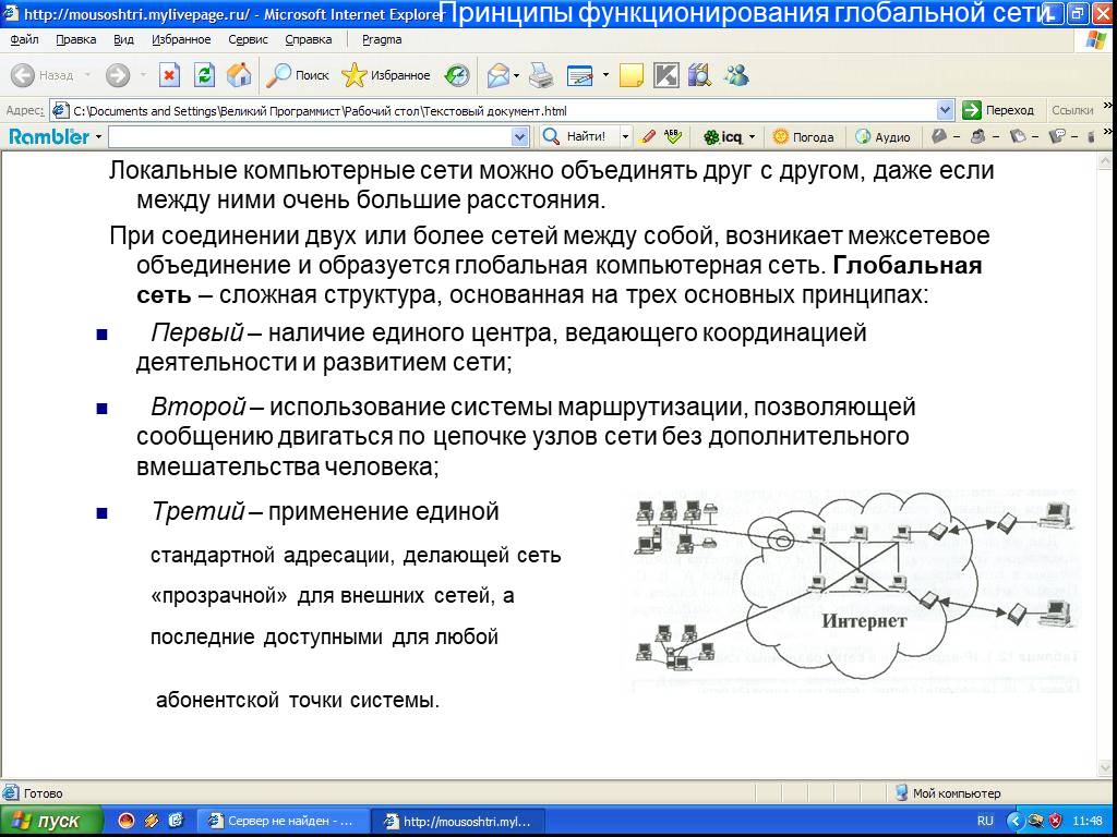 Презентация на тему основные принципы функционирования сети интернет