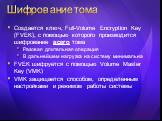 Шифрование тома. Создается ключ, Full-Volume Encryption Key (FVEK), с помощью которого производится шифрование всего тома Разовая длительная операция В дальнейшем нагрузка на систему минимальна FVEK шифруется с помощью Volume Master Key (VMK) VMK защищается способом, определенным настройками и режим