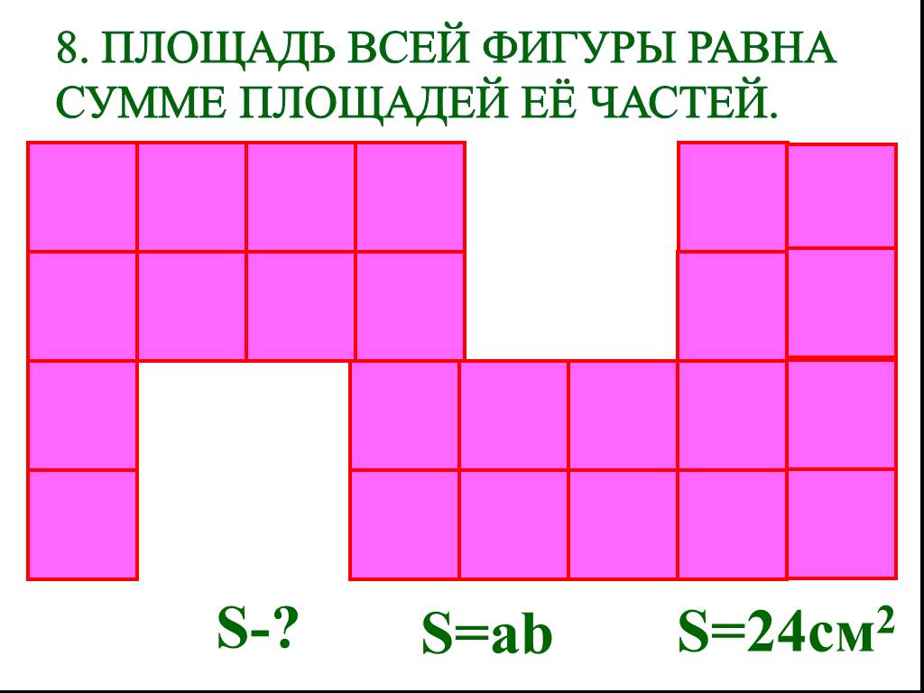 Площадь фигуры равна 2 3 4. Площадь фигуры равна сумме. Сумме площадей частей фигуры равна. Площадь фигуры равна сумме чего?. Площадь фигуры может быть равна.