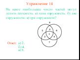 Упражнение 14. На какое наибольшее число частей могут делить плоскость: а) одна окружность; б) две окружности; в) три окружности? б) 4; в) 8.