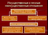 Имущественные и личные неимущественные отношения. Имущественные отношения (право иметь, наследовать имущество…). Вещные отношения (покупатель – продавец). Обязательственные отношения (должник кредитор). Личные неимущественные отношения. Непосредственно не связанные с имущественными отношениями (охра