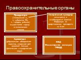 Правоохранительные органы. Прокуратура (Генеральная п., п. субъектов РФ, п. городов, районов) осуществляет надзор за исполнением законов. Генеральный прокурор назначается и освобождается Советом Федерации по представлению президента на 5 лет. Адвокатура добровольное объединение юристов, созданное дл