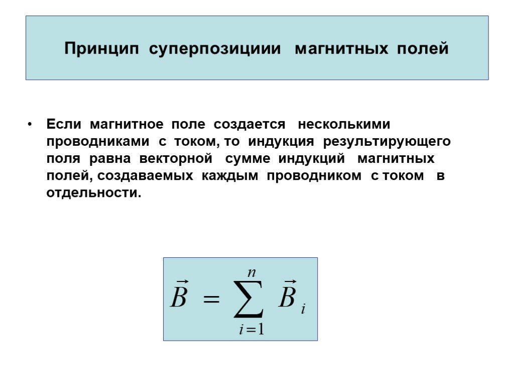 Законы магнитного поля. Принцип суперпозиции магнитных полей. Принцип суперпозиции для вектора магнитной индукции. Результирующая сила магнитного поля. Суперпозиция индукции магнитного поля.